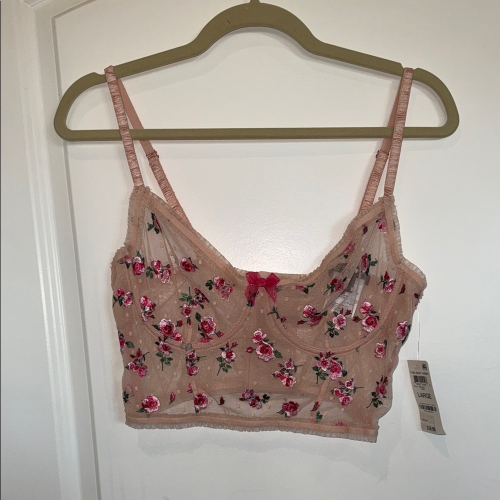 INC International Concepts Floral Embroidered Bra - Pink and Red